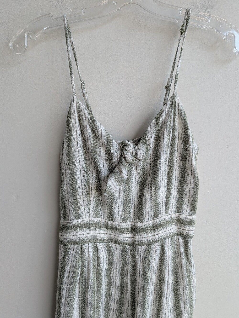 Monteau Linen Sleeveless Striped Jumpsuit - Green and White - Picture 4 of 8